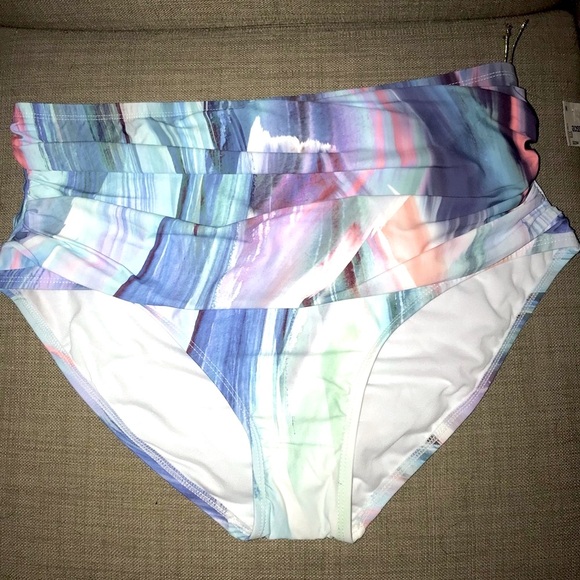 NWT Women’s abstract ruched high-waist swimsuit comfortable stretch bottoms, 16W - Picture 7 of 12